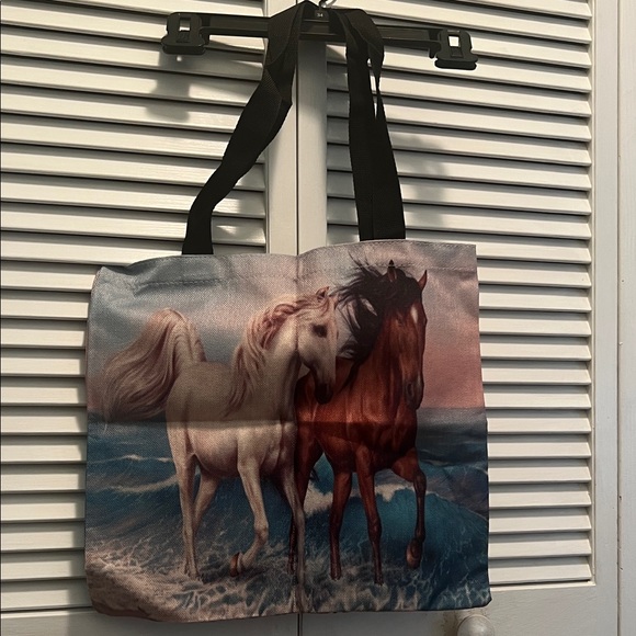 Horses Lover’s Tote Other - #1091* Horse Print Tote Bag with Black Straps